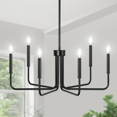 6-Light Black Farmhouse Chandeliers for Dining Room Light Fixture Adjustable Height, Rustic Industrial Modern Chandeliers for Living Room, Bedroom and