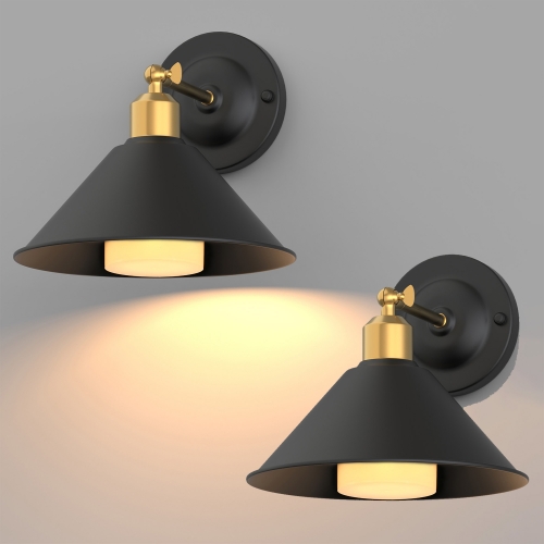 Lohas Metal Angle Wall Sconces with LED Light, Set of 2, Black+Gold