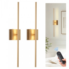 LOHAS 28.3" Rechargeable Battery Wall Sconce with Remote Control, Dimmable LED Light, 3000K Warm White Light, 6000 mAh (Set Of 2-Gold)