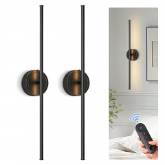 LOHAS 2-Pack Remote Control Linear LED Wall Light, 28" Long, Stepless Dimming, Black Metal Sconce, 3000K Warm White Lamp, Ideal for Stairs, Bedroom, L