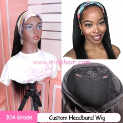 Custom Headband Wig No Lace No Glue Human Hair Wigs With Scarf 180% Density Wig