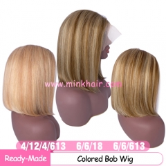 Ready-Made Bob Wig 13x6 Transparent Lace 150% Density Silky Straight 4/12/4/613   6/6/18   6/6/613 Color