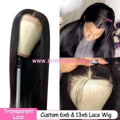 Custom 6x6 and 13x6 Lace Wig HD Lace and Transparent Lace 180% 200% Density 10A Natural Color