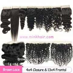 Brown Lace 4x4 13x4 Lace Frontal Closure 150% Density 10A Grade Wholesale Mink Human Hair