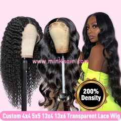 Custom Transparent 4x4 5x5 13x4 13x6 Lace Closure Wig Full Frontal 200% Density Wholesale Wig (Ready to Ship)