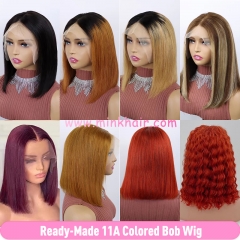 Ready-Made 11A Colored Bob Wig 13x4 Transparent Lace 150% Density (Ready to Ship)