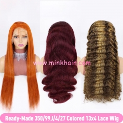 Ready-Made #99J #350 #4/27 Transparent 13x4 Lace Front Wig 150% Density Colored Wig (Ready to Ship)