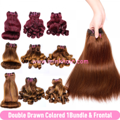 Double Drawn #4 #4/27 #4/27/4 #99J Color Hair Bundle & Lace Frontal