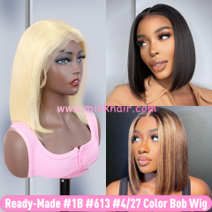 Ready-Made  #1B #613 #427 Color 13x4 Lace Bob Wig 150% Density 100% Mink Brazilian Human Hair Wig (Ready to Ship)