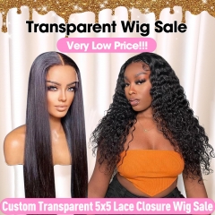 Wig Sale Transparent 5x5 Closure Wig 180% 200% Density