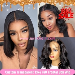 Custom Transparent Lace 13x4 Full Frontal bob Wig Body Wave Silky Straight (Ready to Ship)