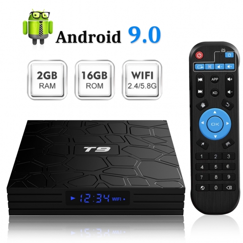 Android TV Box, T9 Android 9.0 TV Box 2GB RAM/16GB ROM RK3318 Quad-Core TV Box Support 2.4GHz/5.0GHz WiFi Bluetooth 4.0 DLNA UHD 4K Mini TV Box