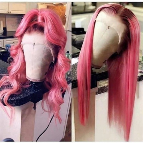 Omber Pink Human Virgin Hair Pre Plucked Lace Front Wig