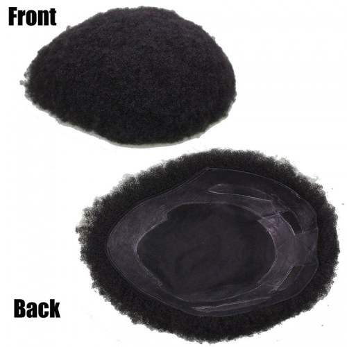 Human Hair Afro Curl Toupee for Black Men 10x8inch Mono Base with Hard PU Reforced Toupee for Black Men 1B#