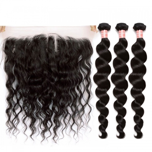 Discount 100 Human Hair 13X4 Lace Frontal With Bundles Loose Wave For Sale