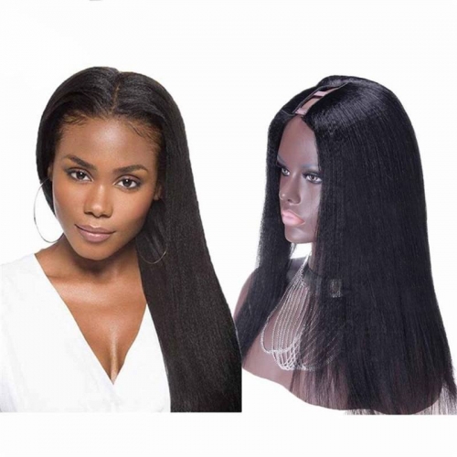 African American U Part Wigs Yaki Styles Brazilian Virgin Human Hair 8-24 in stock