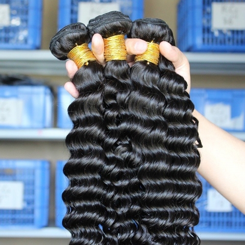 Natural Color Peruvian Remy Human Hair Deep Wave Hair Weave 3 Bundles