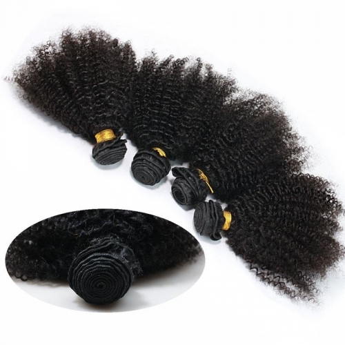 Peruvian Afro Kinky Curly Human Hair 4 Pieces Hair Weave Bundles Natural Color Free Ship