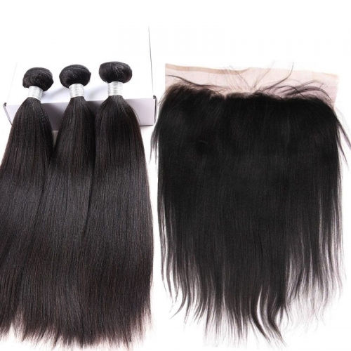 brazilian yaki straight 3 hair bundles with 13x4 lace frontal for sale