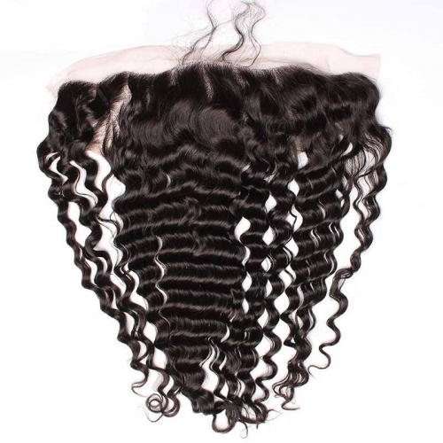 Natural Color Deep Wave Indian Remy Hair Lace Frontal Closure 13x4inchs