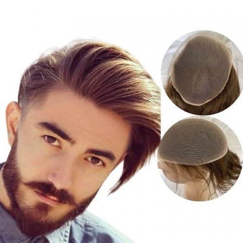 Fashion Toupee for Men, Real Human Hair All  French Lace Hair Replacement System