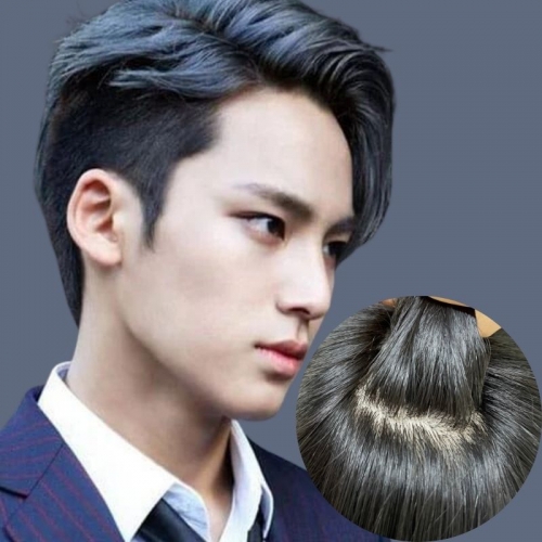 Silk Base Toupee Replacement 100% Real Human Hair For Men