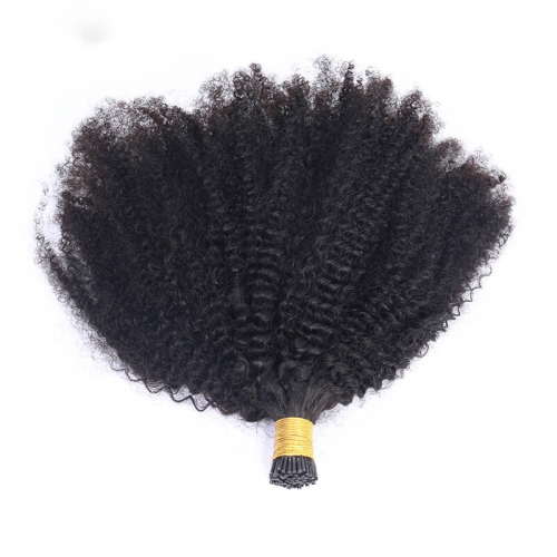 Afro Kinky Curly Human Hair 4B 4C I Tip Microlinks Brazilian Virgin Hair Extensions Hair Bulk Black Color For Women 3S Salon