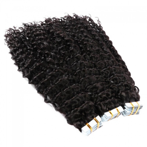 Tape Hair Extensions Deep Wave Real Human Hiar Virgin Brazilian Hair Tape In Hair  Adhesive For Black Woman