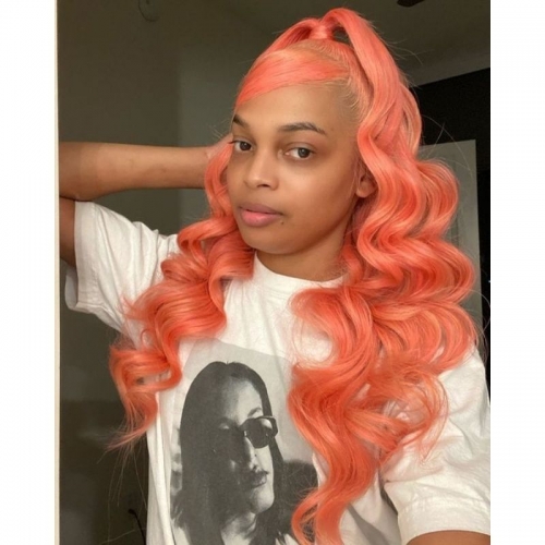 Paster Orange Wavy Pre Plucked Bleached Lightly Virgin Human Hair Picture Human Virgin Hair Pre Plucked Lace Front Wig