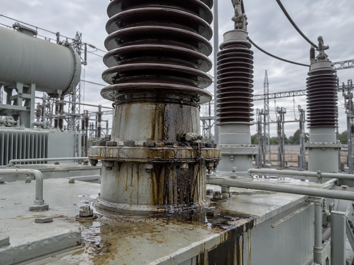 A damaged transformer bushing