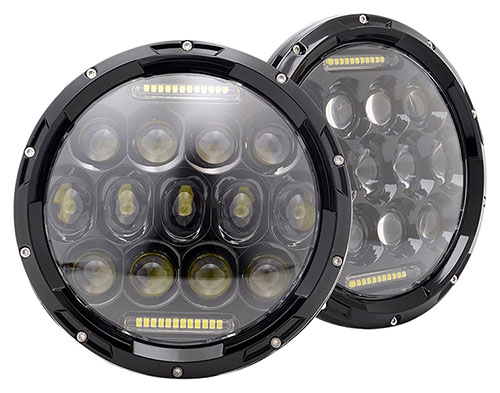 75W Round Driving Led Headlights With White DRL HiLo Beam For Jeep Wrangler JK