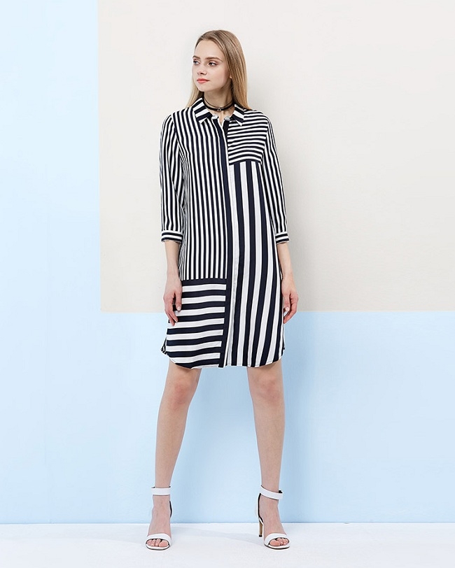 black and white striped shift dress