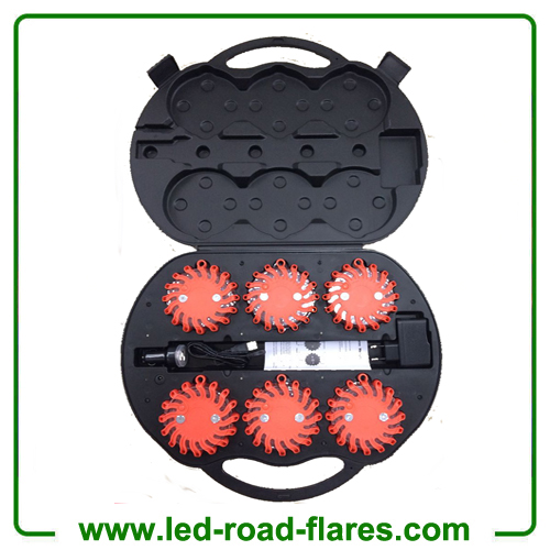 6 Packs Rechargeable Supreme Led Road Flares Kits Red