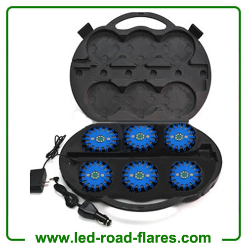 6-Pack Rechargeable 24 Led Road Flares Kits Blue