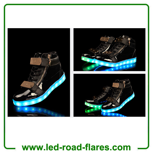 High Top Metal Velcro Led Light Lace up Sneaker Flashing LED Light up Shoes for Couple