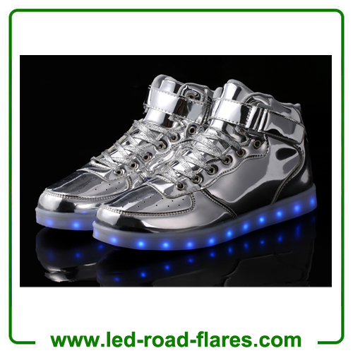 Unisex Led Light Up Shoes 2017 New Casual Gold Silver PU Leather Led Sneakers High Top Heel USB Charging Led Glowing Shoes Large Size 35-46