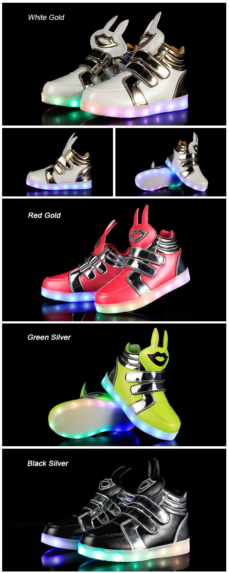 China High Top Boys Girls Children Kids Led Light Up Trainers Red Green White Black