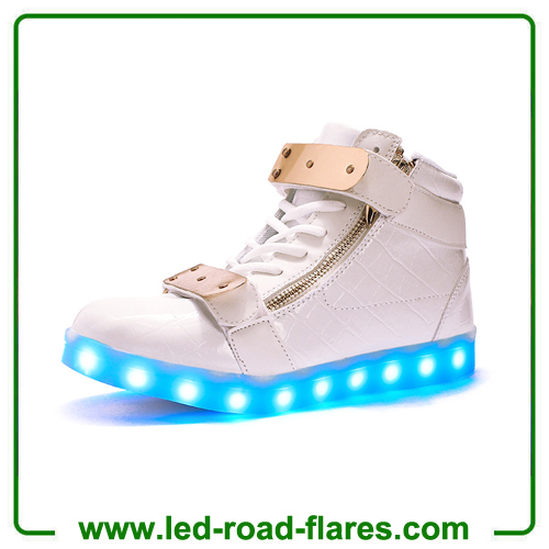 High Top Metal Velcro Led Light Lace up Sneaker Flashing LED Light up Shoes for Couple