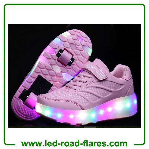 2017 Spring Children Led Light Shoes With Two Wheels Kids Pu Leather High Help Roller Skate Shoes Boys Girls Sneakers Shoes