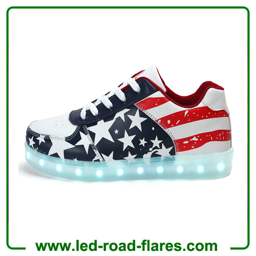 American USA Flag Male Female Luminous Led Sneakers Girls Boys USB Charging Led Dance Shoes Stars Led Light Up Shoes