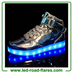 Unisex Led Light Up Shoes 2017 New Casual Gold Silver PU Leather Led Sneakers High Top Heel USB Charging Led Glowing Shoes Large Size 35-46