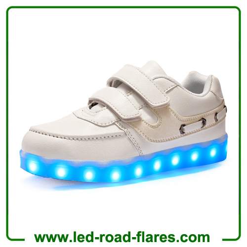 Black White Led Light Up Shoes for Kids two velcro Buckle Strap