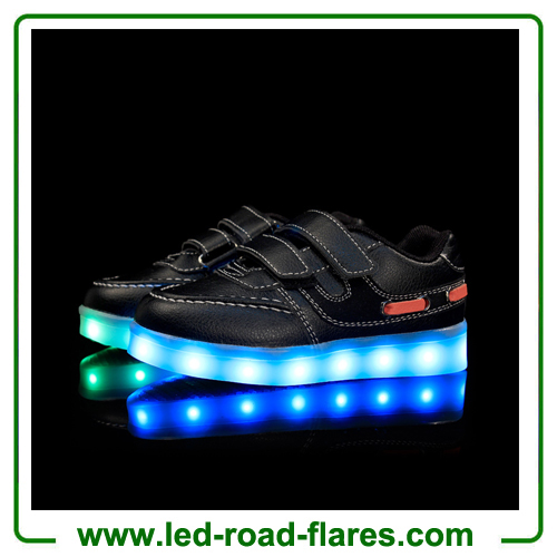 Black White Led Light Up Shoes for Kids two velcro Buckle Strap