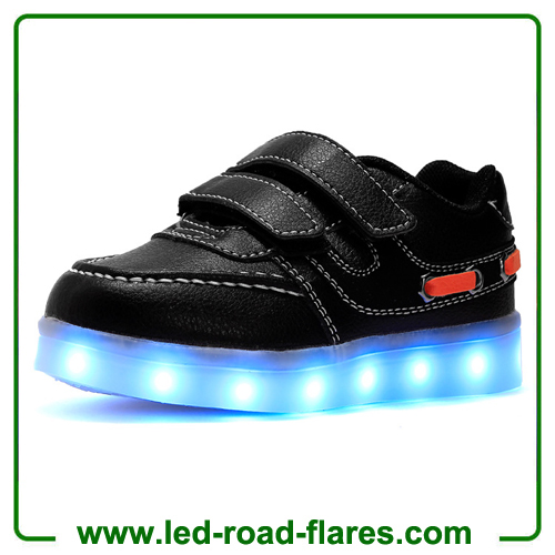 Low Top Black White Led Light Up Shoes for Kids Boys Girls Two Velcro