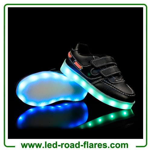 Black White Led Light Up Shoes for Kids two velcro Buckle Strap