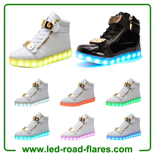 High Top Metal Velcro Led Light Lace Up Sneaker Flashing LED Light Up Shoes for Couple