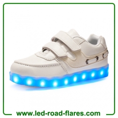 Low Top Black White Led Light Up Shoes for Kids Boys Girls Two Velcro