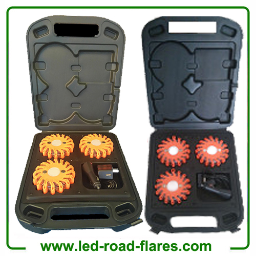3-Pack Red Amber Orange Rechargebale Led Road Flares 3 Packs With Charging Case