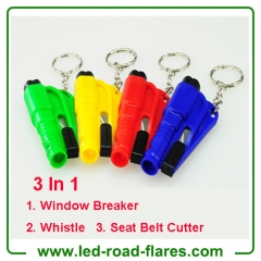 3 Or 2 In 1 Pocket Mini Car Auto Emergency Escape Rescue Tool Glass Window Breaker Safety Hammer with Keychain Seat Belt Cutter and Whistle
