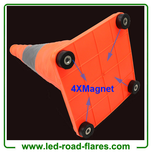 18 inches Led Retractable Foldable Collapsible USB Rechargeable Cones With Magnet Base Pop Up Rechargeable Traffic Cones Orange